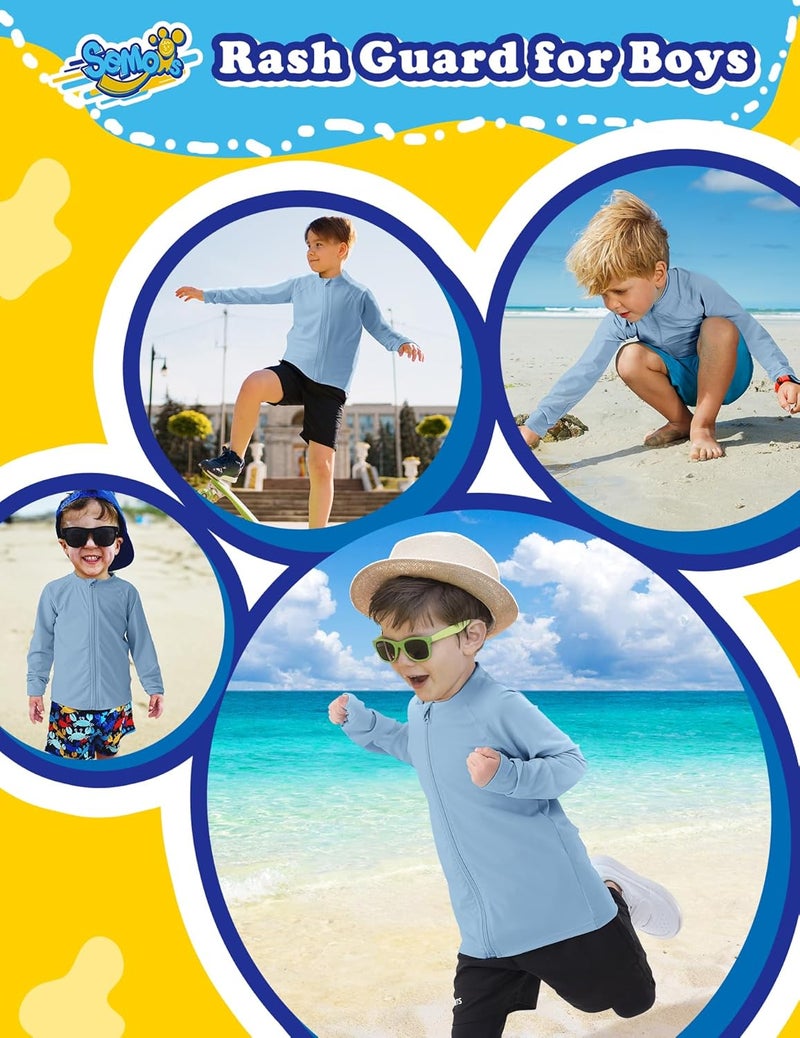 Semois Boys UPF 50+ Rash Guard Toddler Zipper Swim Shirts Long Sleeve Zip Up Sun Protection Rashguard Water Beach Shirts Quick Dry - Image 4